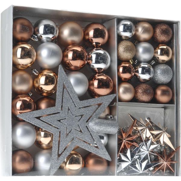 Set Di Decorazioni Per Albero Di Natale In Plastica Da 45 Pezzi - Rame/Argento - Decorazioni Natalizie Infrangibili - Ornamenti Per Albero Di Natale-image