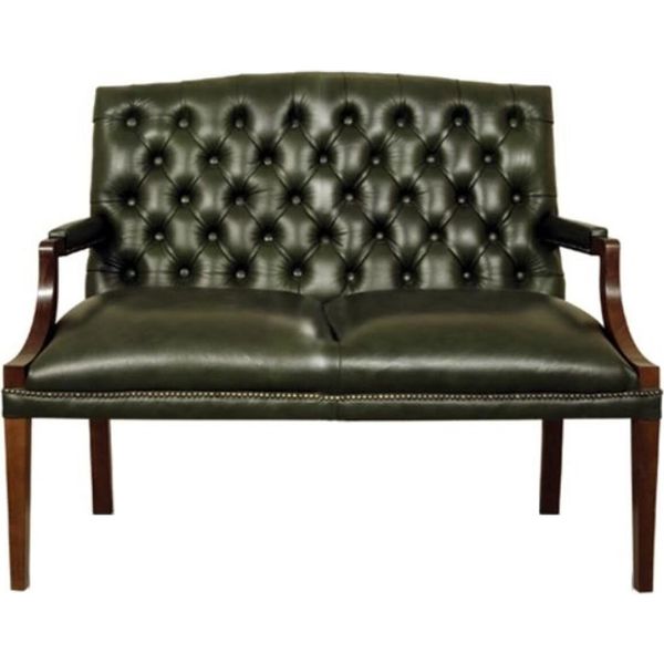 Casa Padrino Panca Chesterfield A 2 Posti Con Braccioli Verde Scuro / Marrone Scuro 120 X 60 X H. 100 Cm - Mobili In Vera Pelle-image