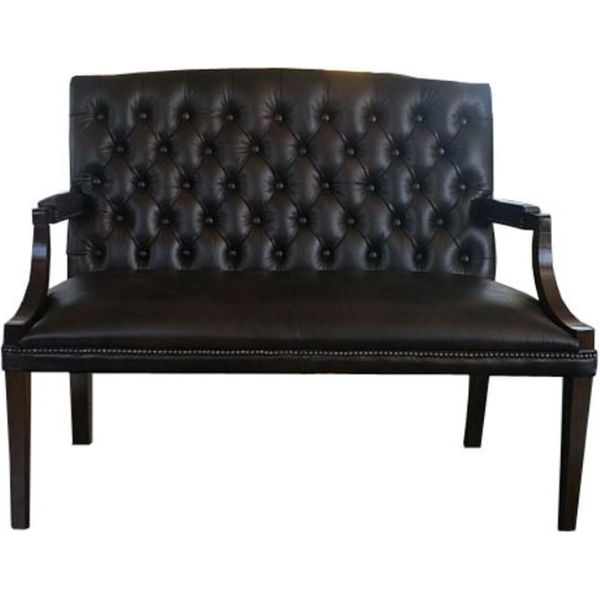 Casa Padrino Panca Chesterfield In Vera Pelle A 2 Posti Con Braccioli Nero/Marrone Scuro 120 X 60 X H. 100 Cm - Mobili-image
