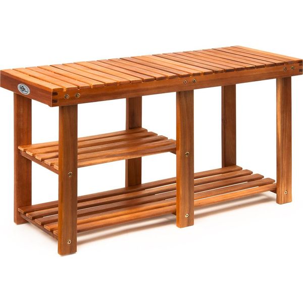 Casaria® Panca Portascarpe 3 Ripiani Da Ingresso Scarpiera In Acacia 200Kg Seduta 87X45X30 Bagno-image