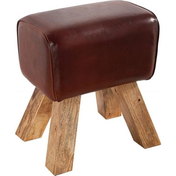 Sgabello Casa Padrino In Vera Pelle Marrone 40 X 30 X H. 45 Cm - Sgabello Di Design - Pezzo Unico-image