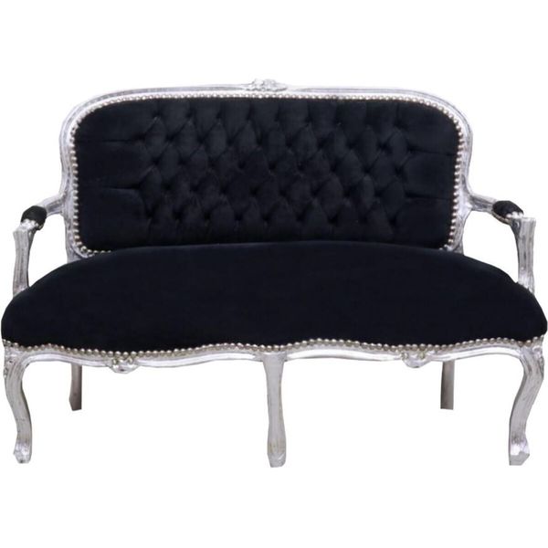 Casa Padrino Panca Barocca Per Bambini Nero / Argento 90 X 38 X H. 67 Cm - Mobili Per Bambini In Stile Antico-image