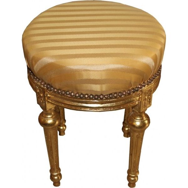 Casa Padrino Sgabello Barocco - Sgabello Rotondo Oro Crema A Righe / Oro - Sgabello Barocco Arredo-image