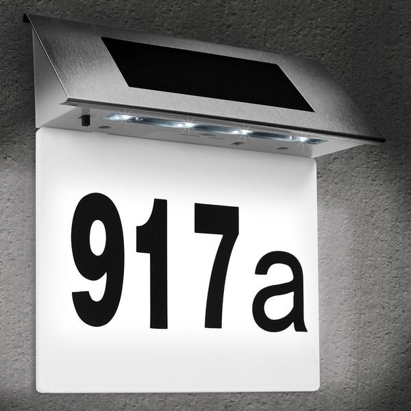 Deuba Numero Civico Solare Illuminato 4 Led Acciaio Inox Led Sensore Crepuscolare Numeri Casa-image