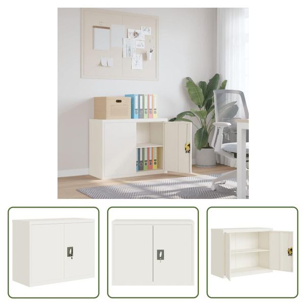 The Living Store Armadio Per Archiviazione Bianco 90X40X70 Cm In Acciaio-image