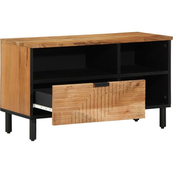 Vidaxl Mobile Tv Con Ripiano Marrone 80 X 33,5 X 46 Cm In Legno Massiccio Di Acacia-image