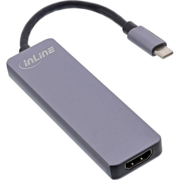 Inline® 33271I Hub Multifunzionale Inline® Usb 3.2 Gen.1, 2X USB-A 5Gb/S + Hdmi 4K/30Hz + Cardreader, Alluminio, Grigio-image
