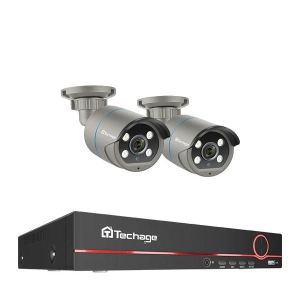 Techage 8CH Sistema Di Sicurezza Cctv, Risoluzione 4MP, Audio Bidirezionale, 8CH Nvr 2 Telecamere, Nessuno-image