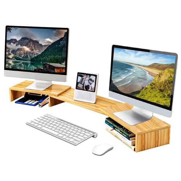 Fleau Home Supporto Regolabile Per Monitor - Alzata Per Monitor Supporto Per Laptop Organizzatore Ergonomico Per Scrivania - Supporto Per Due Monitor-image