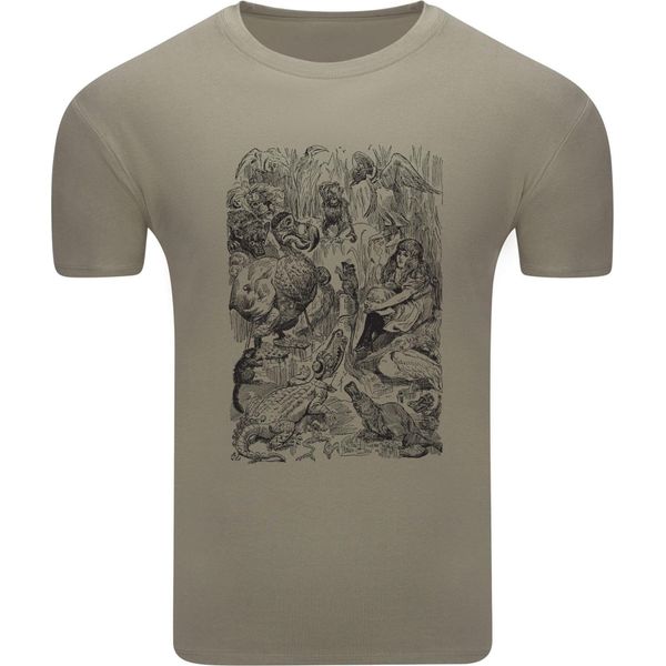 Diarbo T-Shirt Da Uomo Con Stampa Alice Nel Paese Delle Meraviglie Alice Con Animali Khaki Taglia Xl-image