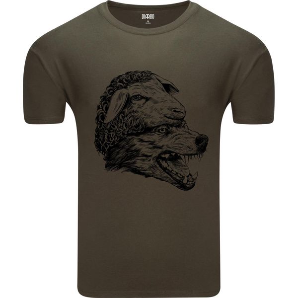 T-Shirt Da Uomo Diarbo Con Stampa Amante Degli Animali Lupo In Abito Da Pecora Verde Taglia M-image