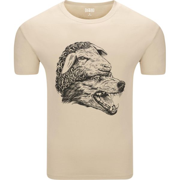 T-Shirt Da Uomo Diarbo Con Stampa Di Un Amante Degli Animali, Lupo In Veste Di Pecora, Beige, Taglia M-image