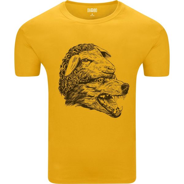Diarbo T-Shirt Uomo Con Stampa Amante Degli Animali Lupo In Abito Da Pecora Giallo Taglia Xl-image