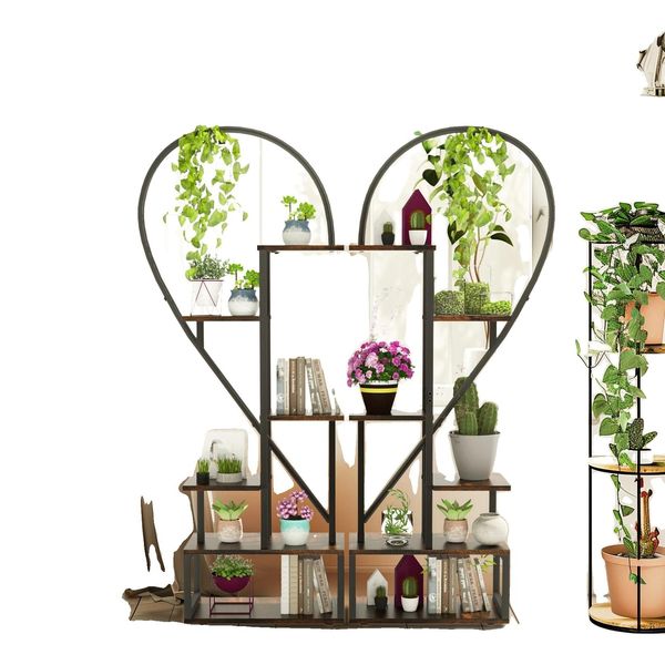 Supporto Per Piante A Forma Di Mezzo Cuore, Design A 6 Livelli, Espositore Multifunzionale, Nero, S-image