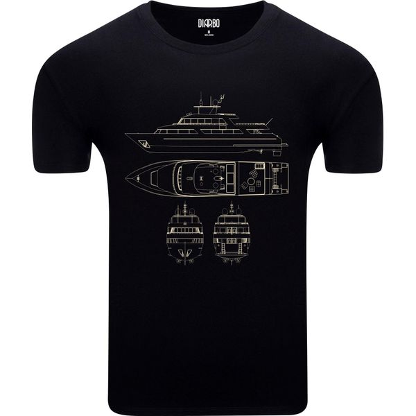 T-Shirt Diarbo Da Uomo Con Stampa Blueprint Yacht Nero Taglia M-image