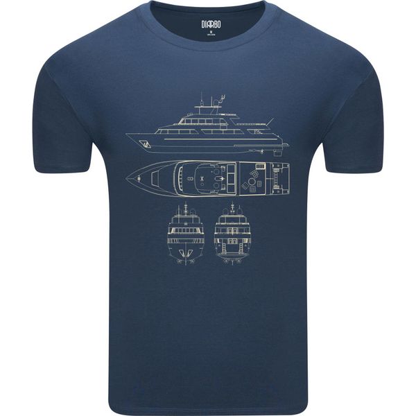 T-Shirt Diarbo Da Uomo Con Stampa Blueprint Yacht Denim Taglia M-image