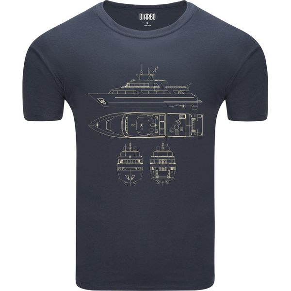 T-Shirt Diarbo Da Uomo Con Stampa Blueprint Yacht Grigio Scuro Taglia M-image