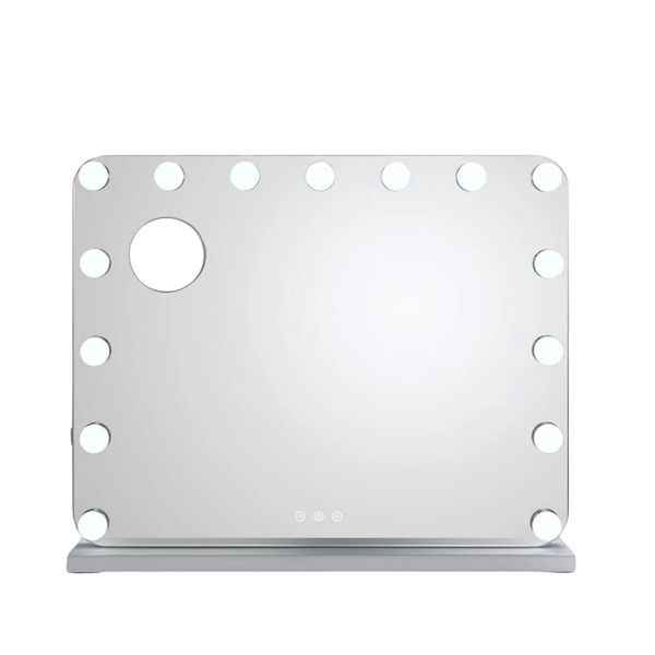 Specchio Per Il Trucco Con Illuminazione - Per La Toilette - 15 Lampade Led Dimmerabili - 3 Colori Di Luce - Quadrato - Bianco-image