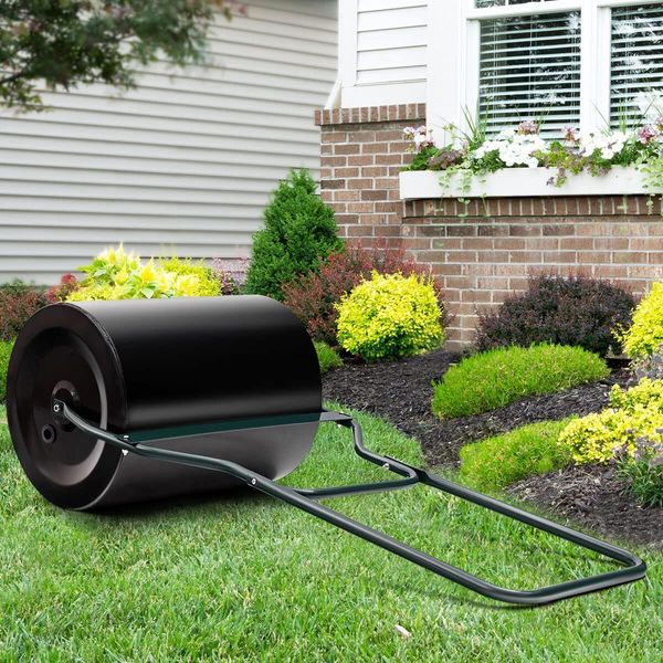 Rullo Per Prato Costway 60L, Rullo Manuale Con Impugnatura A U, Rullo Da Giardino Ø 40CM, Riempibile Con Acqua/Sabbia, Tamburo Per Impieghi Gravosi Con Tappo Di Scarico Rimovibile, Rullo Per Prato A Tamburo Per Prati Piani, Metallo-image