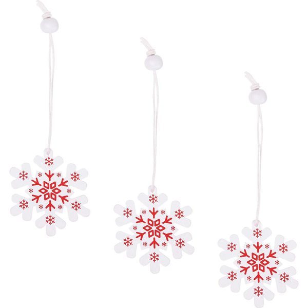 Ciondolo In Legno Springos Bianco Con Ornamenti Rossi 3 Pz. Decorazioni Natalizie Decorazioni Per L'albero Di Natale (Fiocchi Di Neve)-image