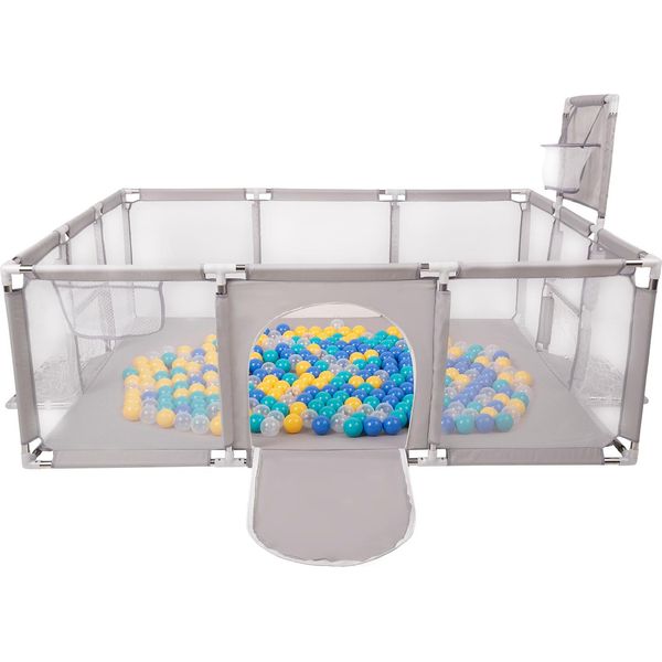 Selonis Playpen Grande Parco Giochi Con 400 Palline Playpen Per Bambini, Grigio:Turchese/Blu/Giallo/Trasparente-image