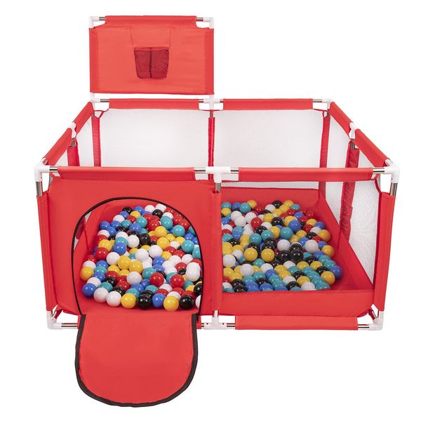 Selonis Box Con Cesto E 900 Palline Box Per Bambini, Rosso:Nero/Bianco/Blu/Rosso/Giallo/Turchese-image