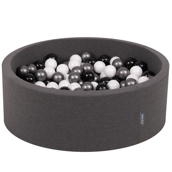 Kiddymoon 90X30Cm/200 Palline ∅ 7Cm Piscina Secca Rotonda Con Palline Certificata Eu, Grigio Scuro: Bianco/Nero/Argento-image