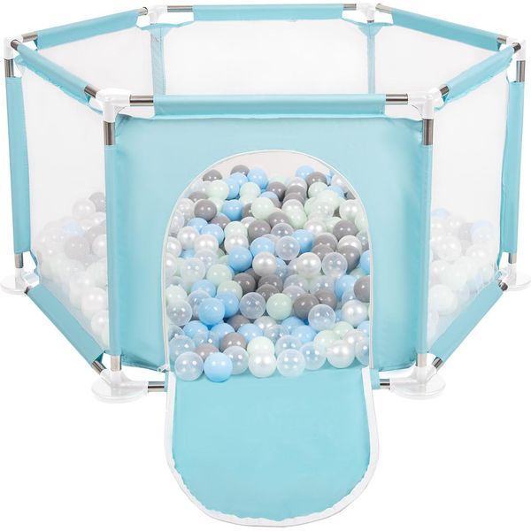 Selonis Box Esagonale Con 400 Palline Box Per Bambini, Menta: Perla/Grigio/Trasparente/Blu/Menta-image