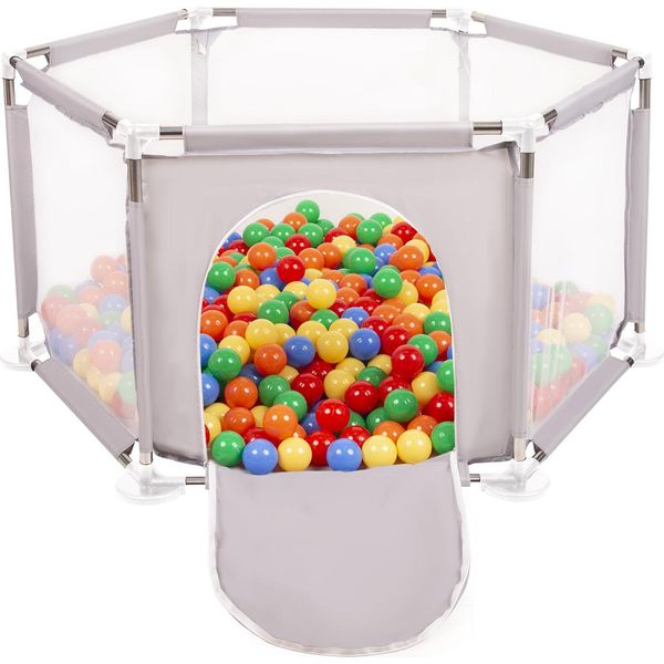 Selonis Box Esagonale Con 900 Palline Box Per Bambini, Grigio:Giallo/Verde/Blu/Rosso/Arancio-image