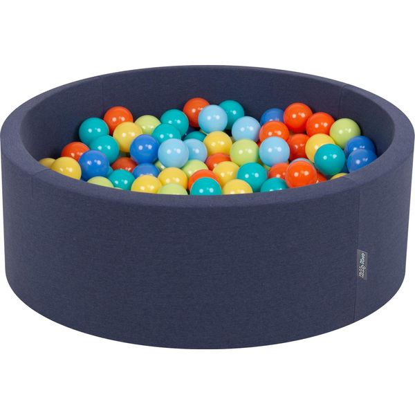 Kiddymoon 90X30Cm/300 Palline ∅ 7Cm Piscina Secca Rotonda Con Palline Certificata Eu, Blu: Verde Chiaro/Arancione/Turchese/Blu/Blu Per Bambini/Giallo-image