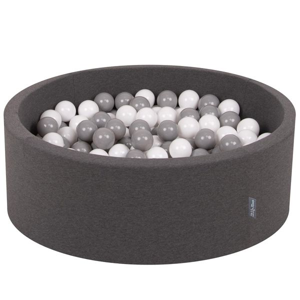 Kiddymoon 90X30Cm/200 Palline ∅ 7Cm Piscina Secca Rotonda Con Palline Certificata Eu, Grigio Scuro: Bianco/Grigio-image