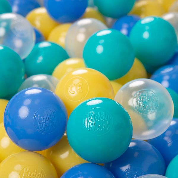 Kiddymoon 100 Palline Per Bambini ∅ 6Cm Per Giocare Nella Vasca Da Bagno Palline Di Plastica Per Bambini Eu, Turchese/Blu/Giallo/Trasparente-image