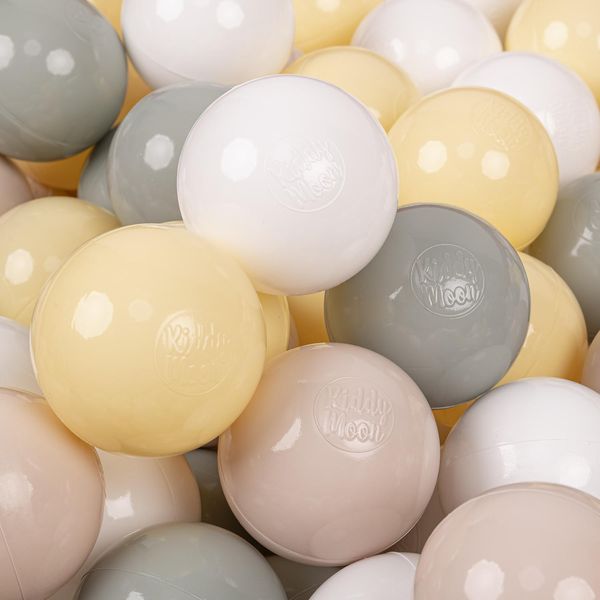 Kiddymoon 300 Palline/7Cm-2,75In Palline Da Gioco In Plastica Morbida Per Bambini Colori Certificati Eu, Beige Pastello/Verde/Grigio/Giallo Pastello/Bianco-image