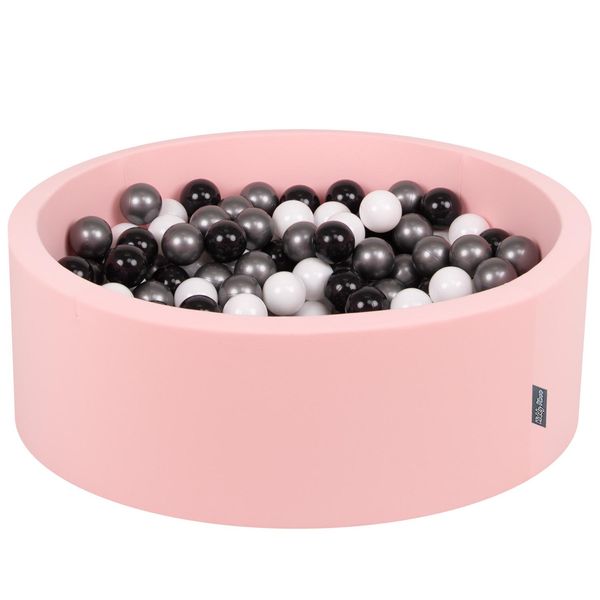 Kiddymoon 90X30Cm/300 Palline ∅ 7Cm Piscina Secca Rotonda Con Palline Certificata Eu, Rosa Chiaro: Bianco/Nero/Argento-image