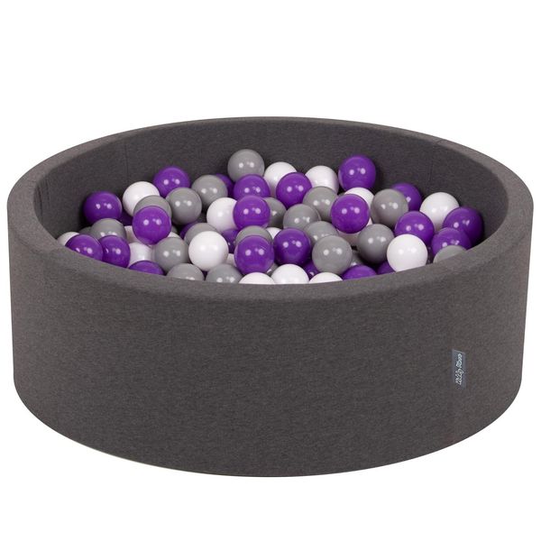Kiddymoon 90X30Cm/300 Palline ∅ 7Cm Piscina Secca Rotonda Con Palline Certificata Eu, Grigio Scuro: Bianco/Grigio/Viola-image