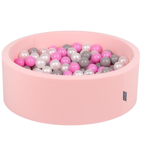 Kiddymoon 90X30Cm/300 Palline ∅ 7Cm Piscina Secca Rotonda Con Palline Certificata Eu, Rosa Chiaro: Perla/Grigio/Rosa-image