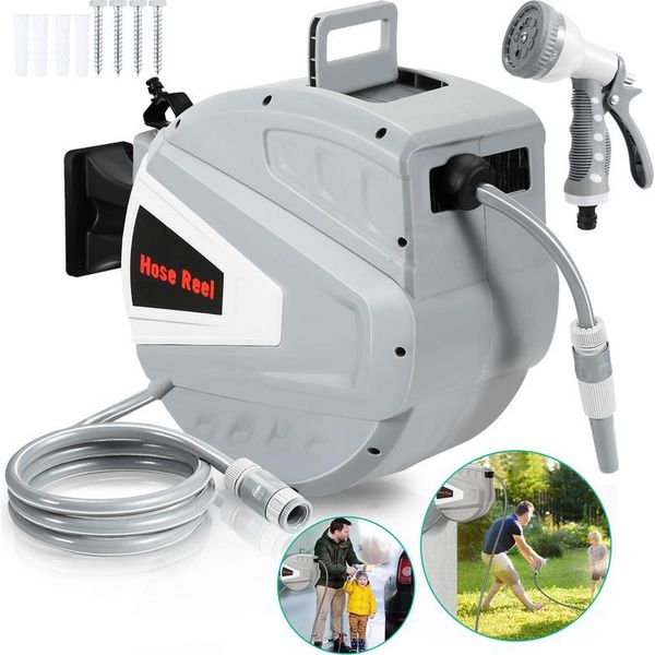 Jiubiaz Avvolgitubo A Parete Avvolgitubo Con Tubo Da 3/4" Di Pollice Avvolgitubo Per Acqua 30M Con 9 Modelli Di Ugelli Per Tubo"-image