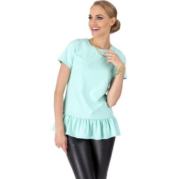 Top A Camicia Lungo Classico Ed Elegante Con Balze; Verde Menta M/38-image