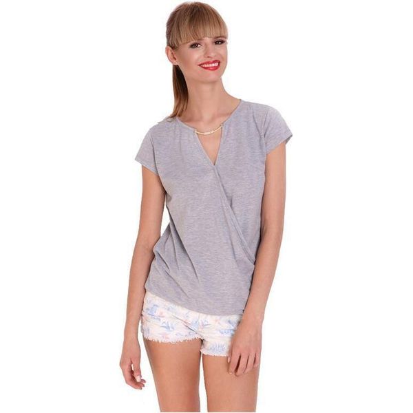 Camicia Lunga Da Donna Tunica T-Shirt Estiva Con Scollo A V; Grigio Screziato/S/M 36/38-image