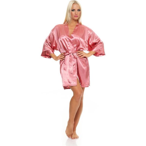 Vestaglia Da Donna A Kimono Corto In Raso; Rosa S-image