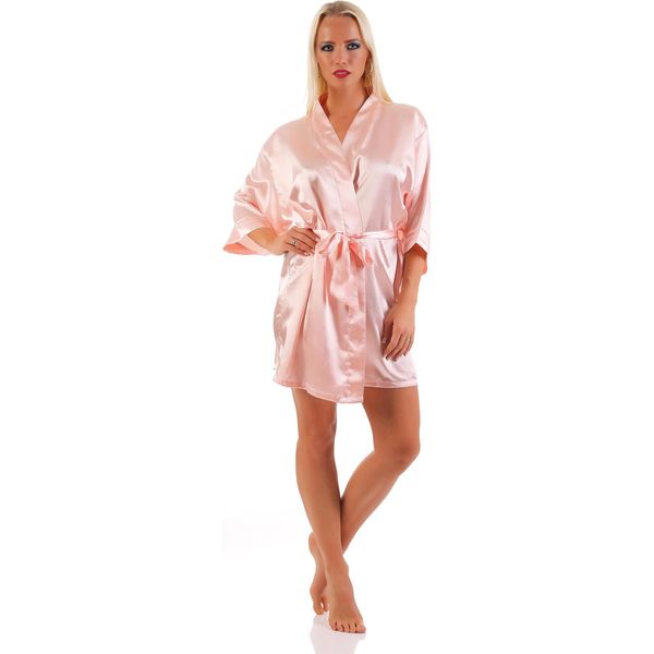 Vestaglia Da Donna A Kimono Corto In Raso; Rosa Cipria L-image