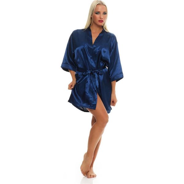 Vestaglia Da Donna A Kimono Corto In Raso; Blu L-image