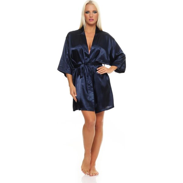 Vestaglia Da Donna A Kimono Corto In Raso; Blu Scuro Xl-image