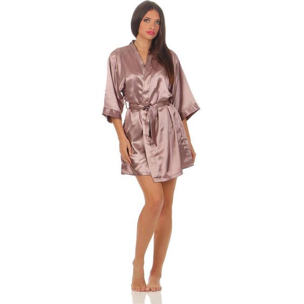 Vestaglia Da Donna A Kimono Corto In Raso; Cappuccino Xxl-image