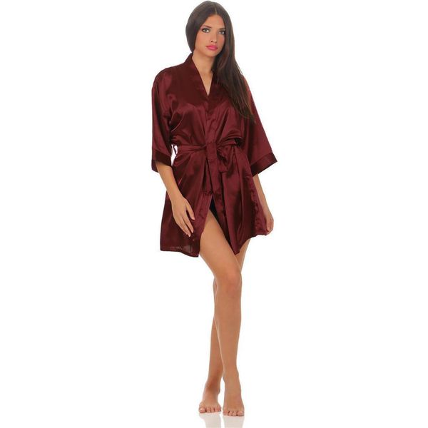 Vestaglia Da Donna A Kimono Corto In Raso; Rosso Scuro Xl-image