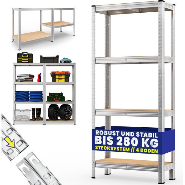 Monzana® Scaffale Ad Alta Portata 170X75X30Cm Carico Max. 280Kg Pannelli Mdf Scaffalatura Metallo Officina Cantina-image