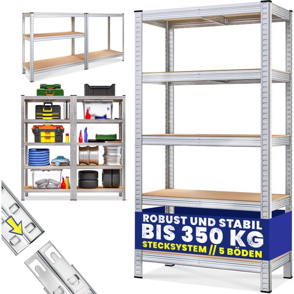 Monzana® Scaffale Metallo 170X75X30Cm Carico Max. 350Kg 5 Pannelli Mdf Scaffalatura Metallo Scaffali Ad Alta Portata Scaffale Cantina Scaffali Metallo-image