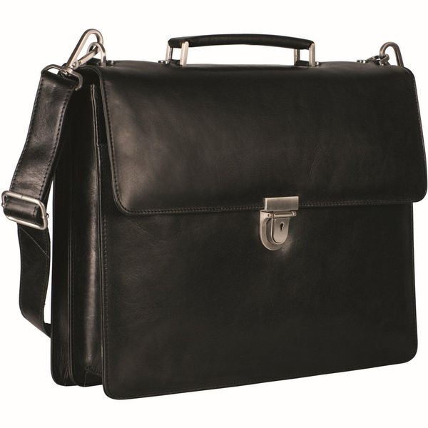 Leonhard Heyden Pelle Cartella Borsa A Tracolla Con Scomparto Per Laptop Cambridge Briefcase 2 Compartments Black Nero-image