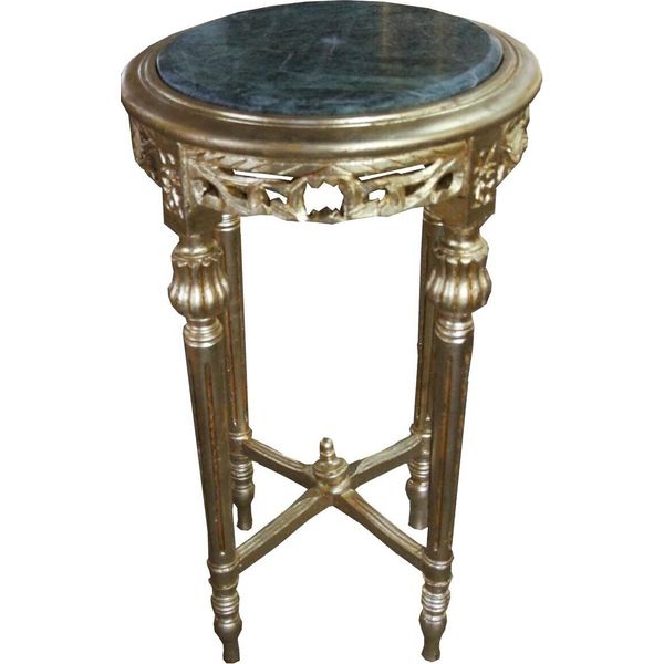 Casa Padrino Tavolino Barocco Rotondo Oro Con Piano In Marmo Verde 37 Cm X H. 70 Cm Stile Antico - Legno Massiccio-image