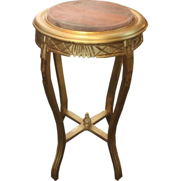 Tavolino Barocco Rotondo Oro L. 40 Cm X H. 68 Cm - Legno Massiccio-image